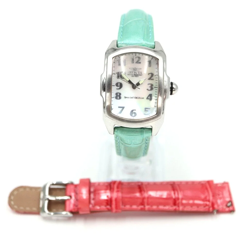 Invicta Silver Tone Women's Watch 29mm MOP Dial Extra Leather Strap New Battery